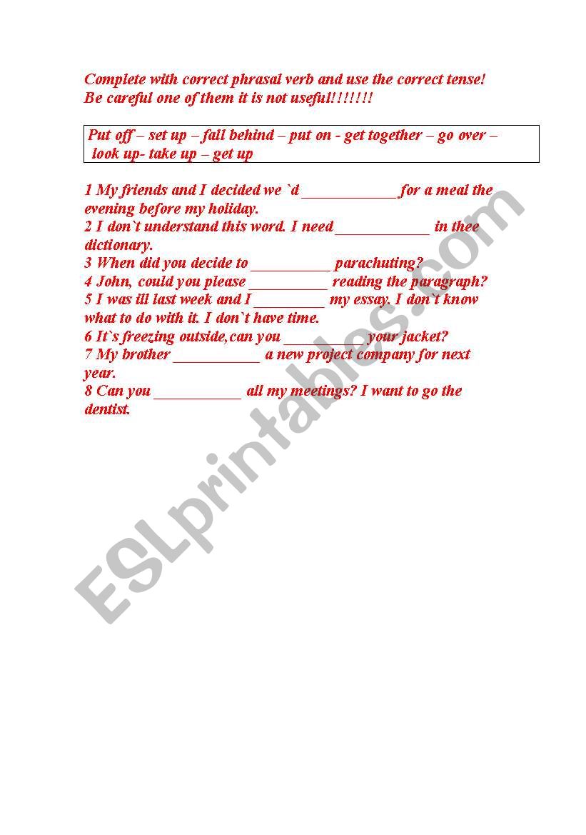 phrasal verbs worksheet