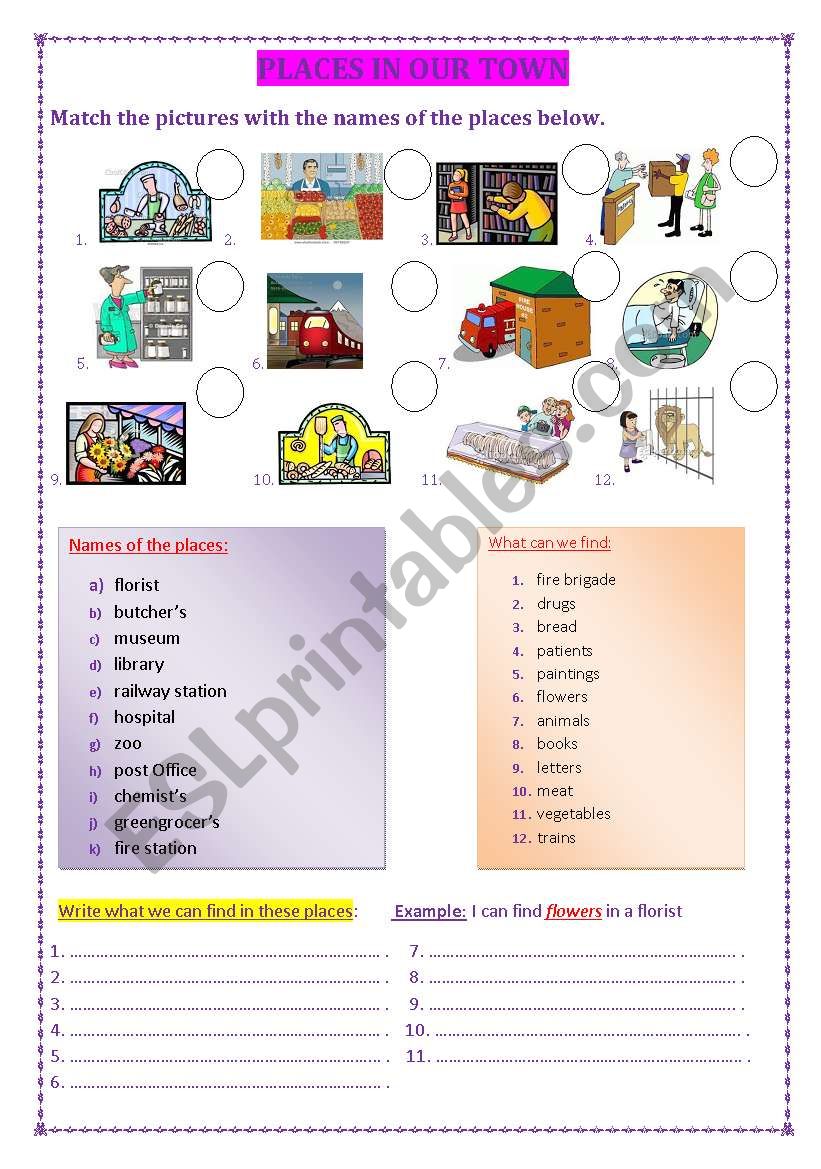 places n our town worksheet