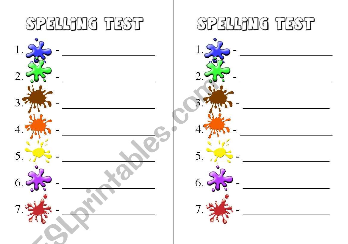 spelling test (colours) worksheet