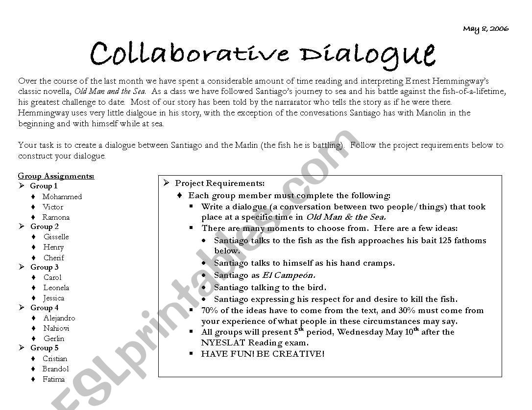 Collaborative Dialogue  worksheet