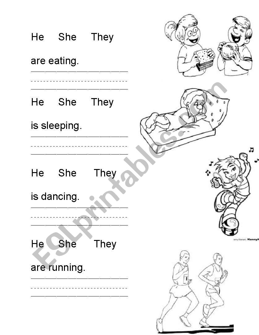 Childrens ESL Verb practice worksheet