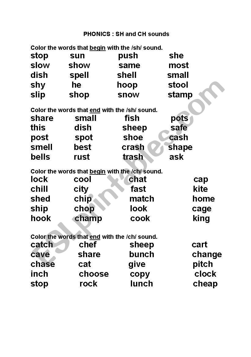 Diagraphs  worksheet