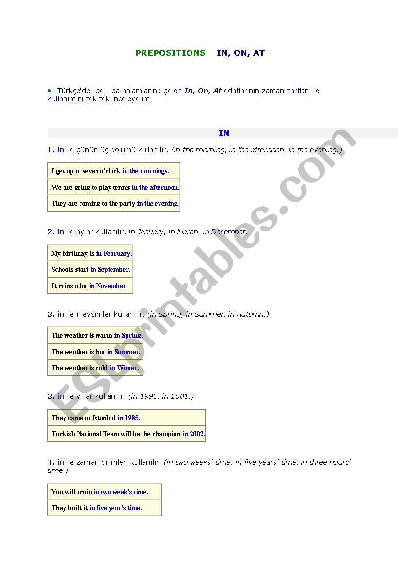 PREPOSITIONS worksheet