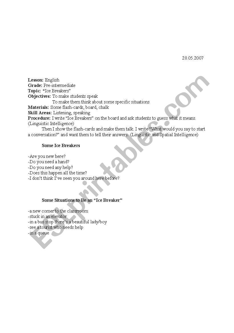 speaking lesson plan  worksheet