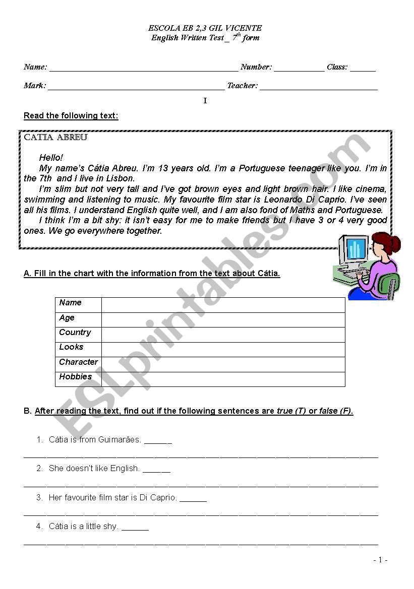 Personal ID worksheet