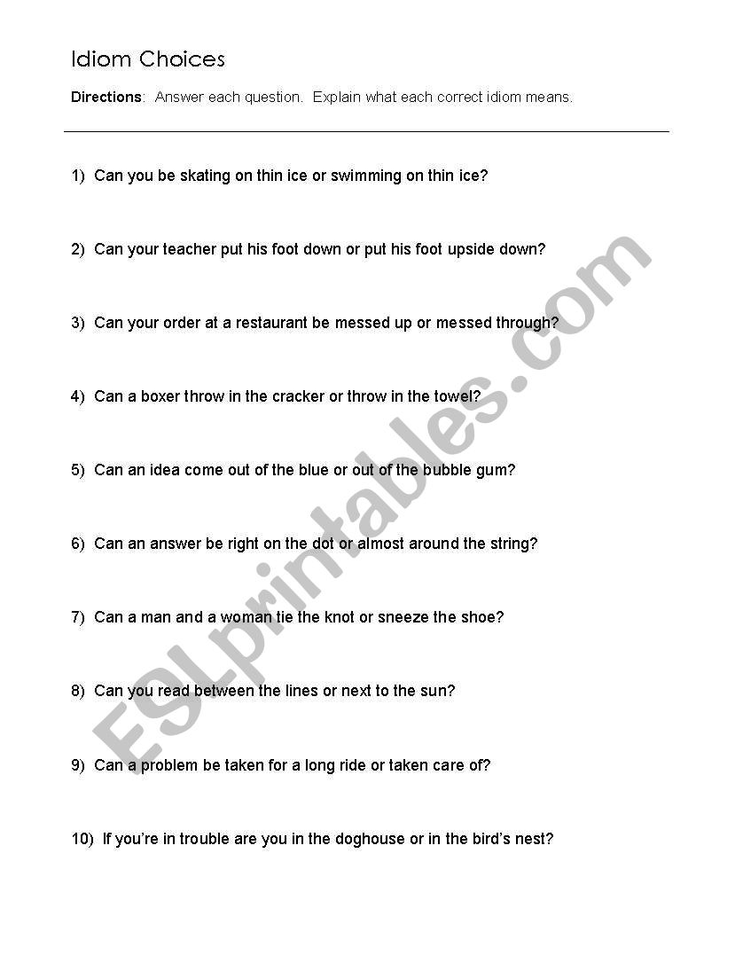 idioms worksheet