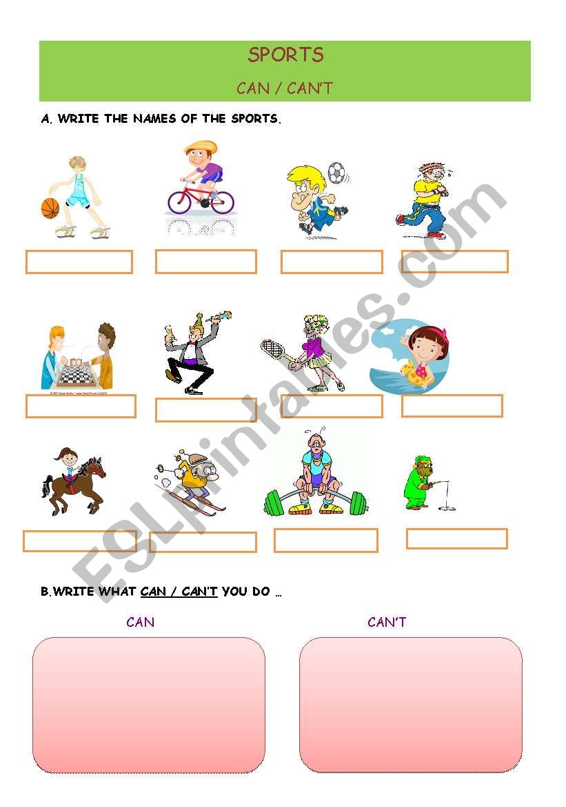 sports/ can- can´t - ESL worksheet by nesamsen