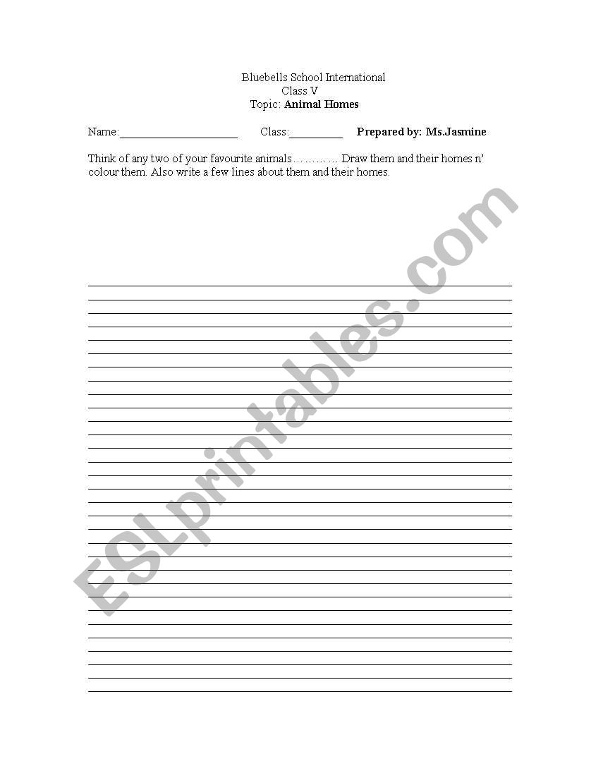 Animal Homes worksheet