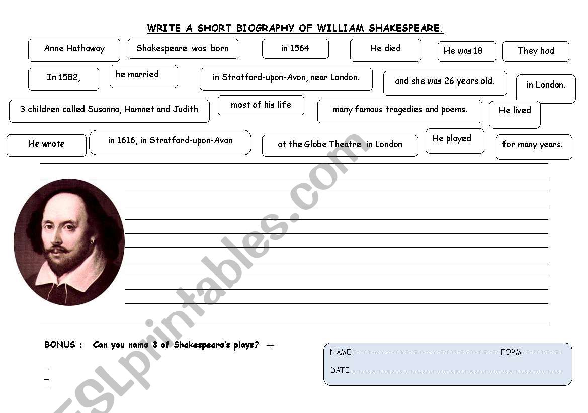 Biography worksheet