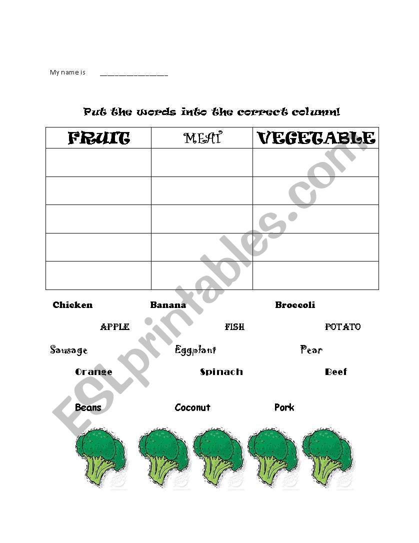 Fruit and Vege worksheet