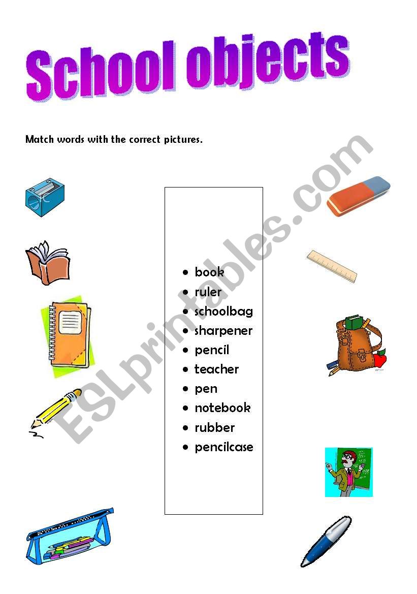 school objects worksheet