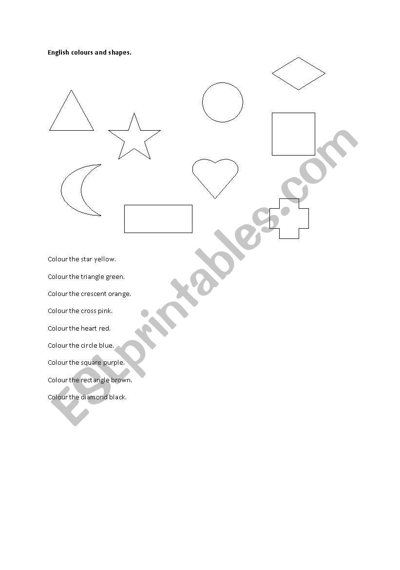 English colours and shapes worksheet