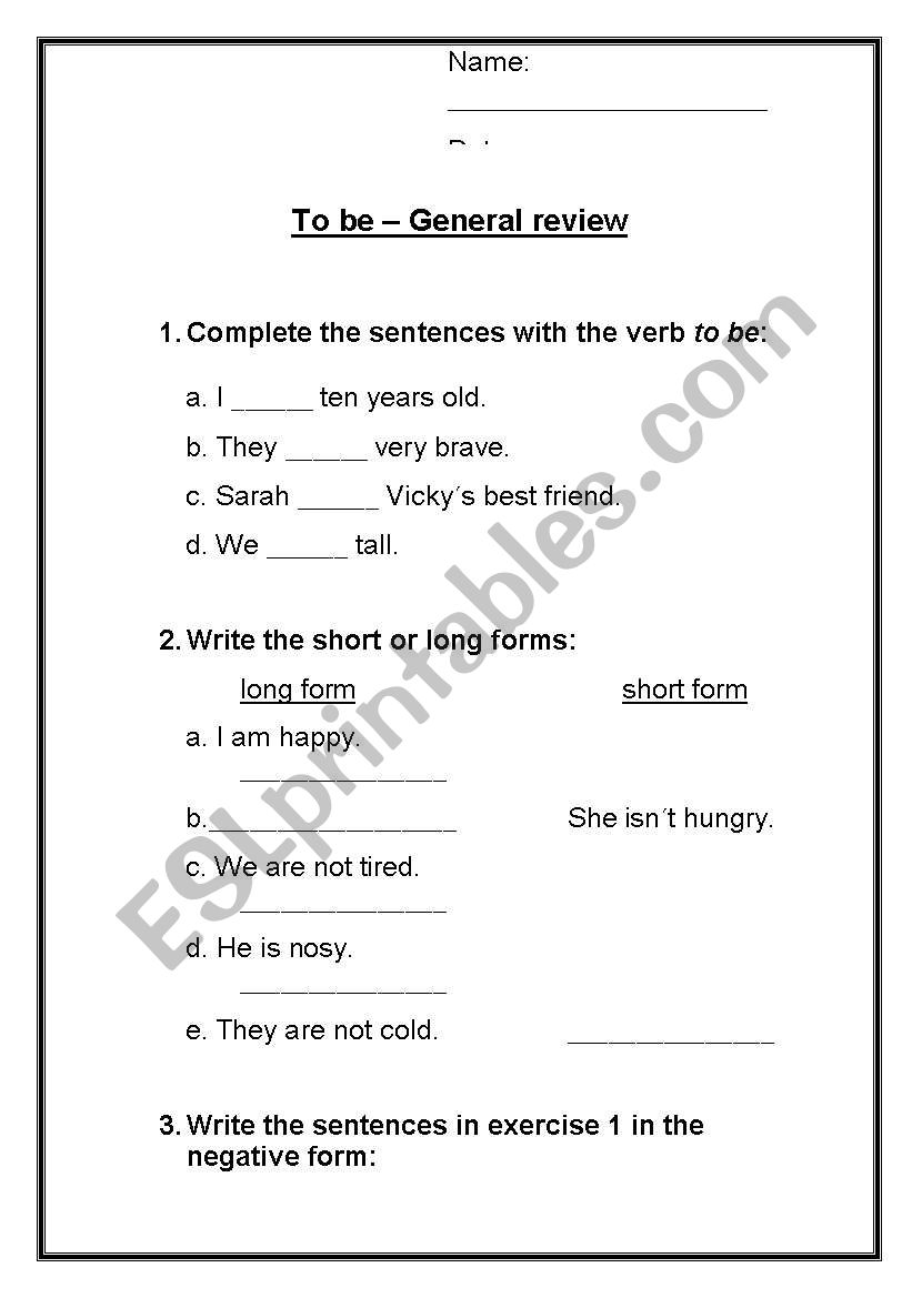 To be worksheet