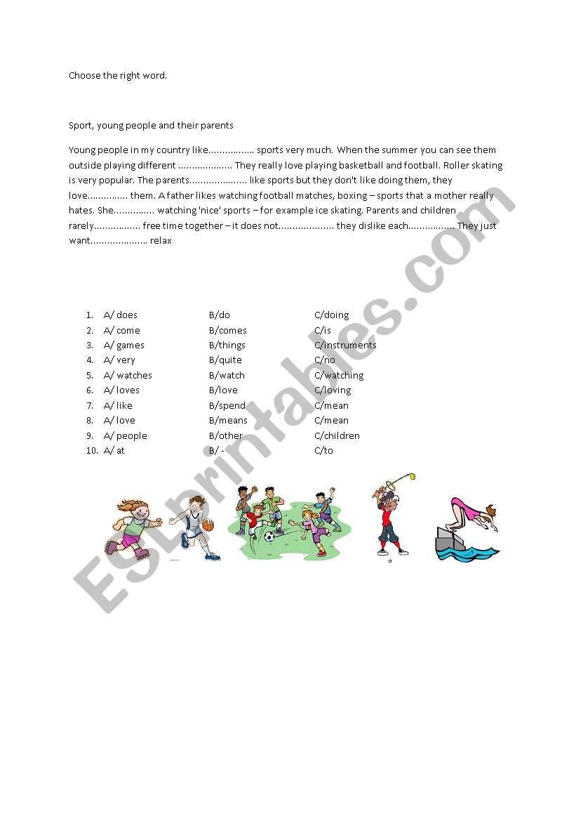 English Worksheets Choose The Right Word