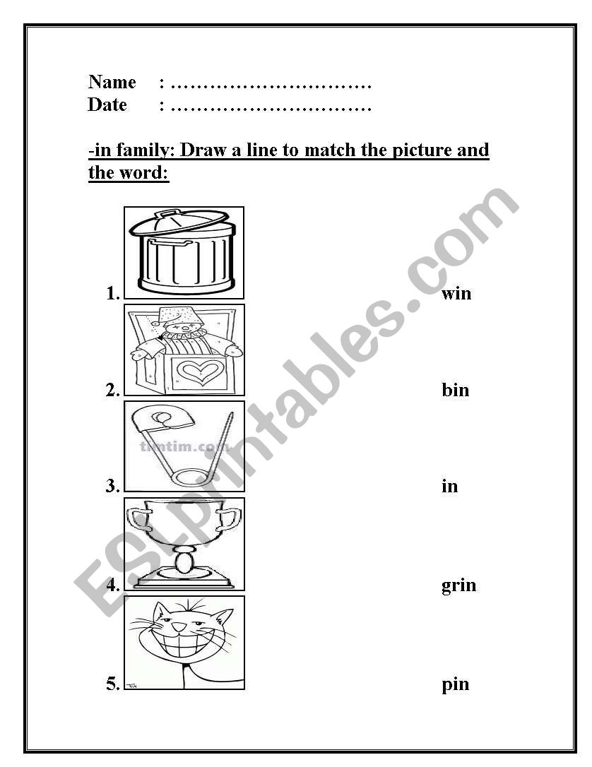 -in word family worksheet