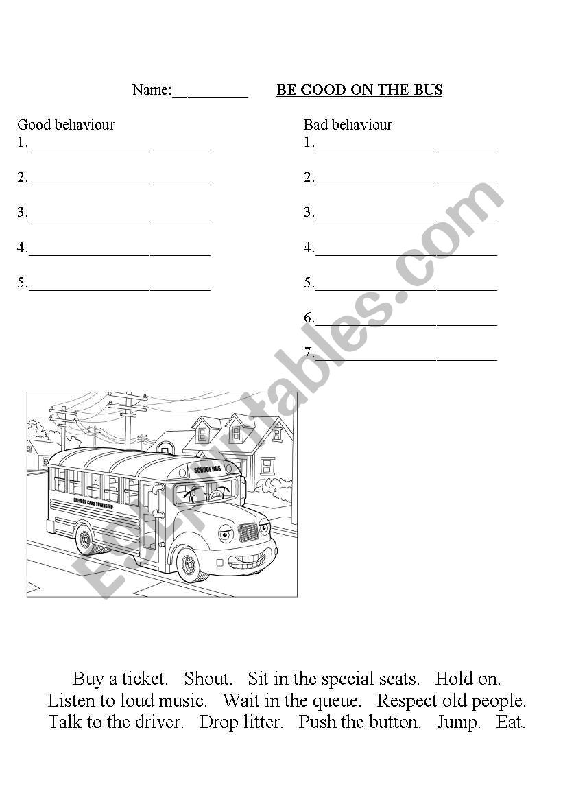 Be good on the bus worksheet