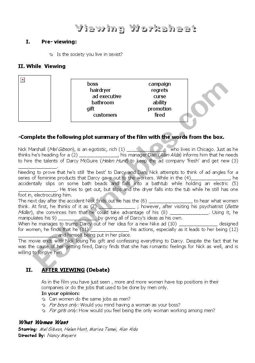 What Women Want video viewing worksheet