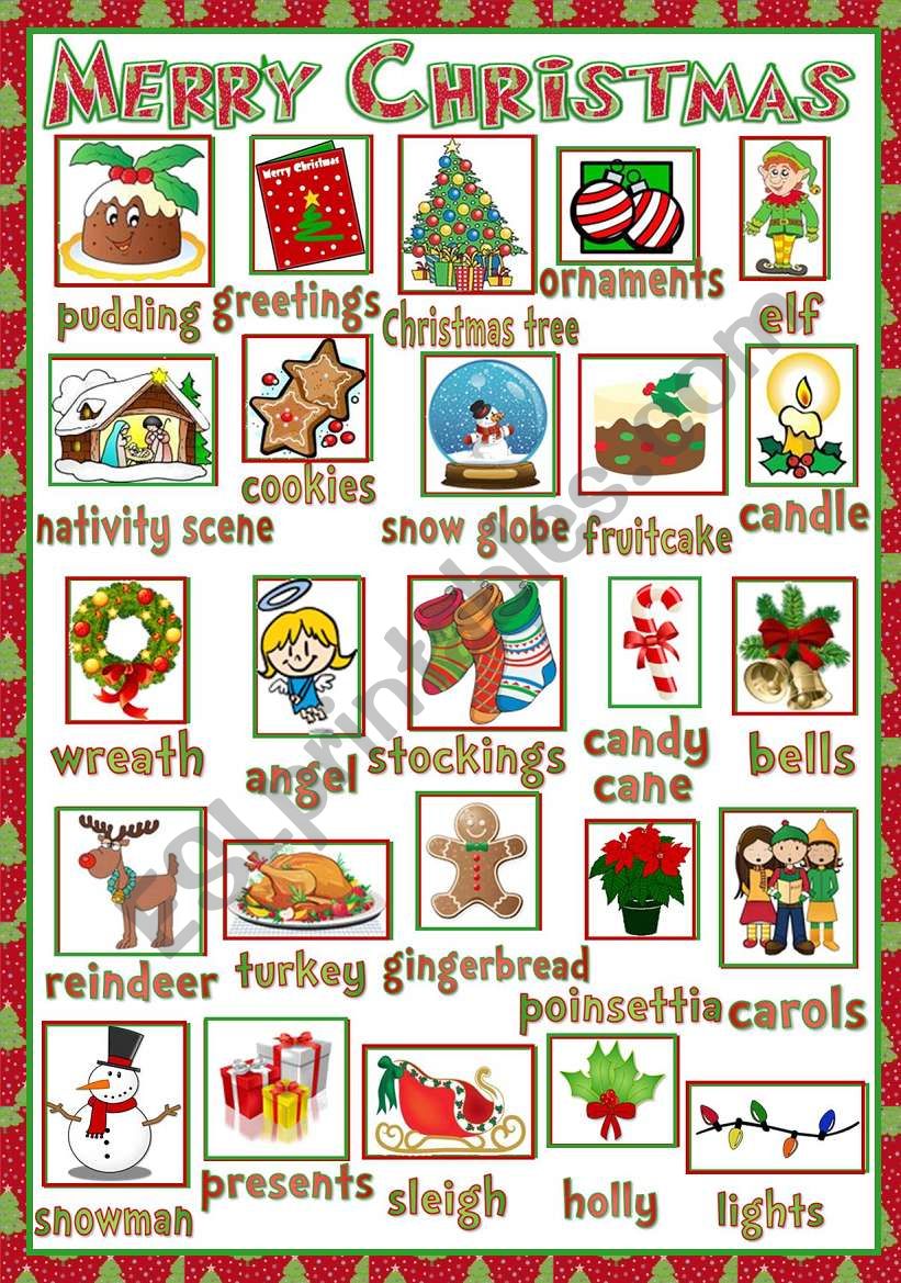 Christmas Pictionary ESL Worksheet By Mada 1