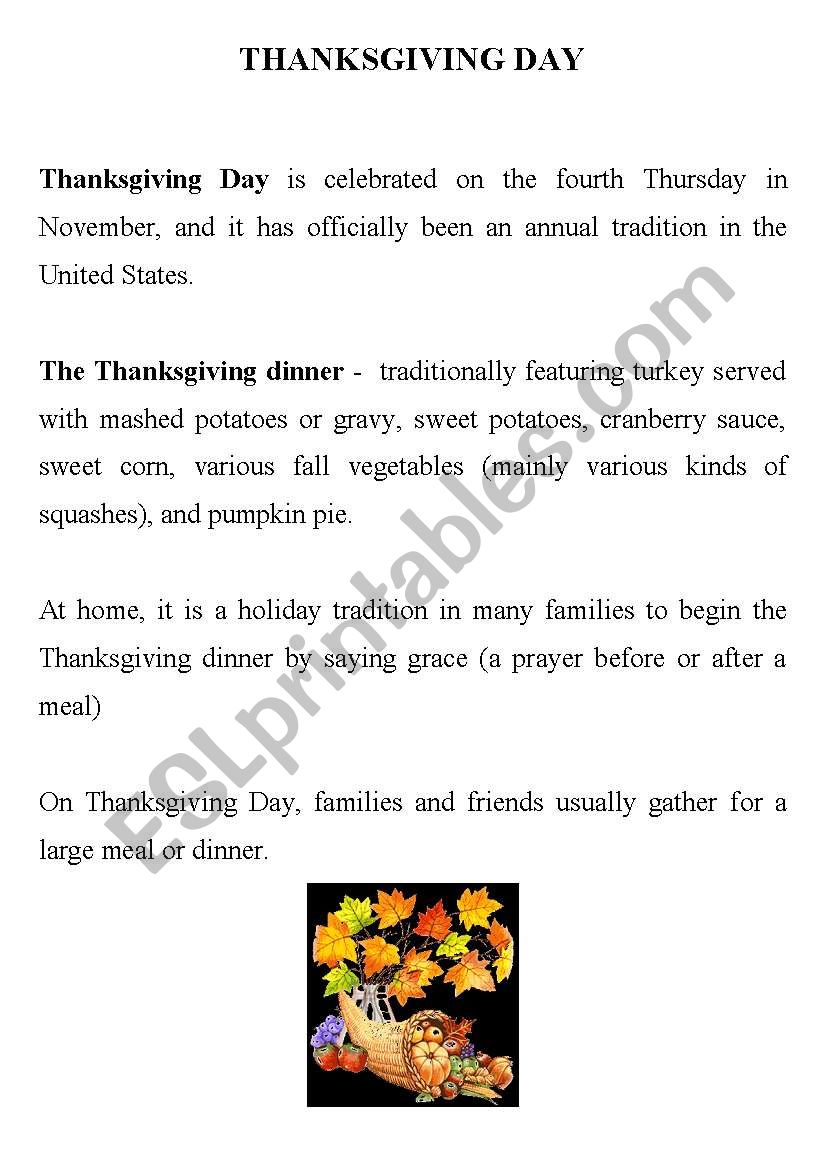 thanksgiving day worksheet