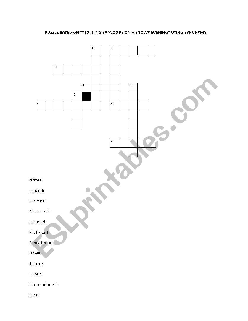 CROSSWORD PUZZLE BASED ON THE POEM 