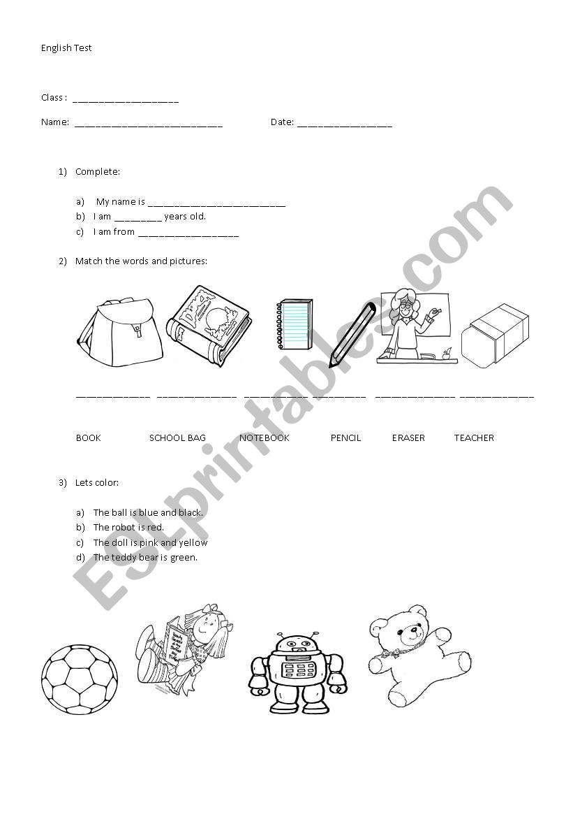 test worksheet