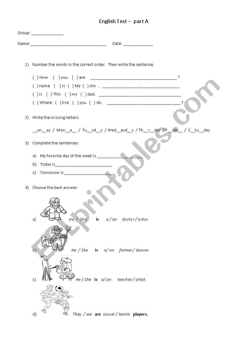 test worksheet