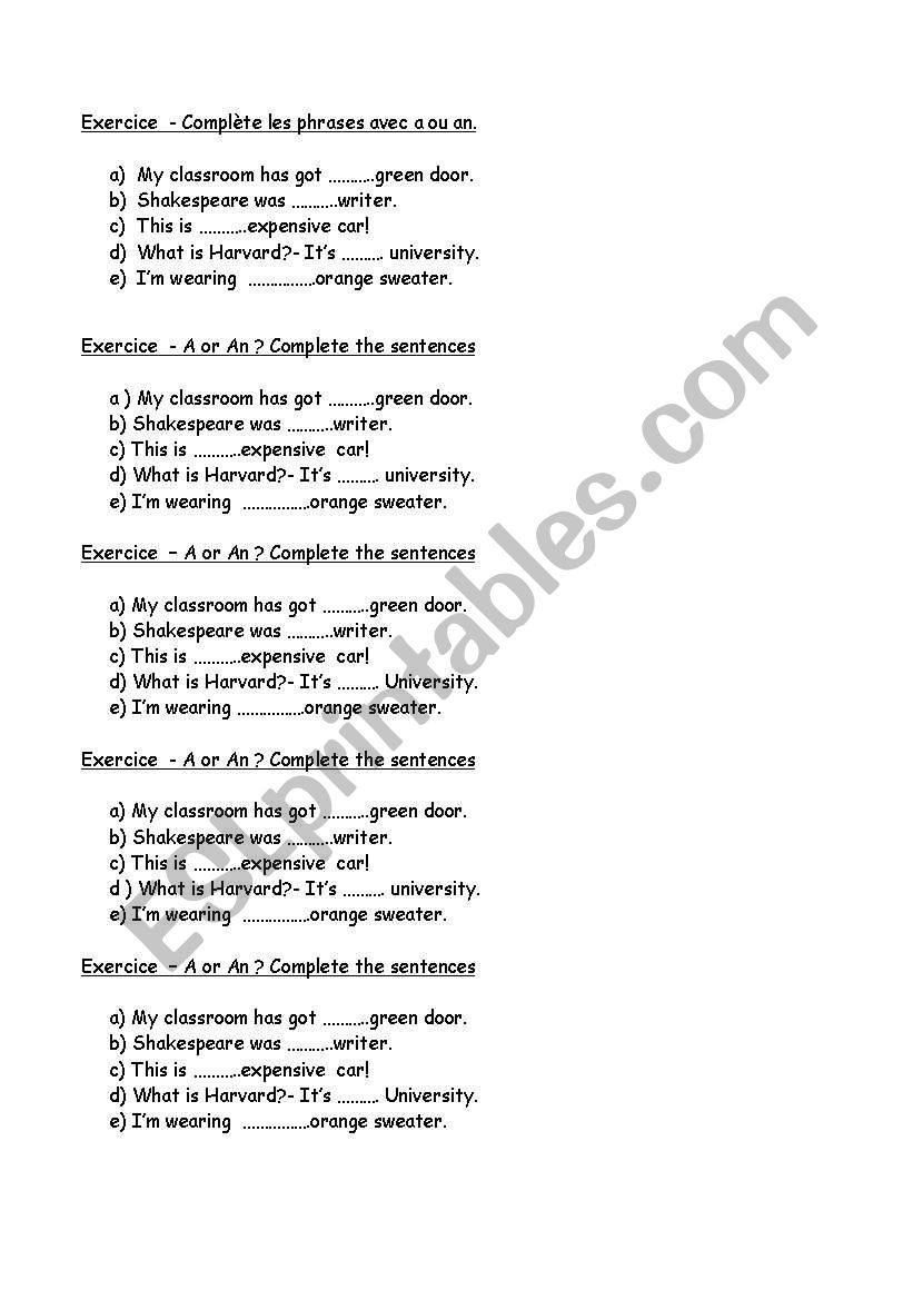 A or An ? worksheet