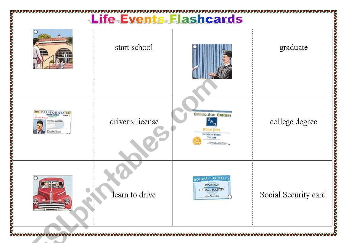 Life Events Flashcards  worksheet