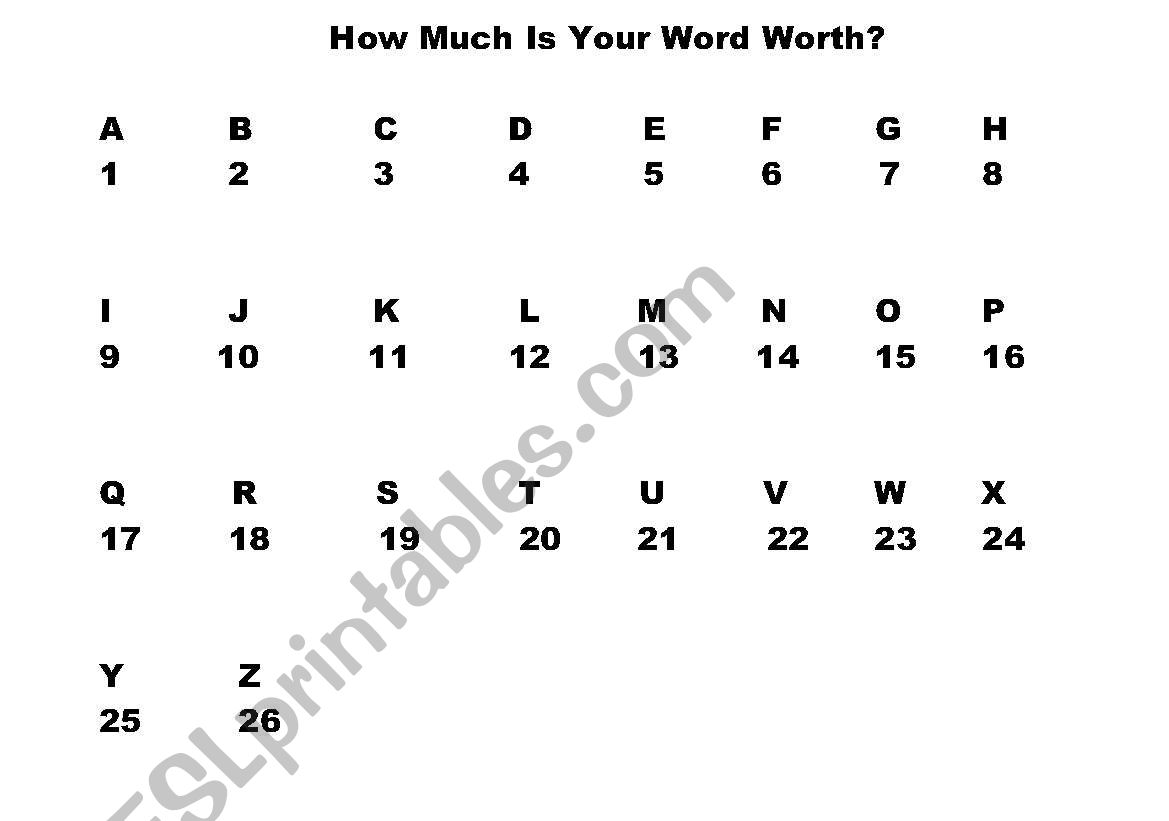 How much is your word worksheet