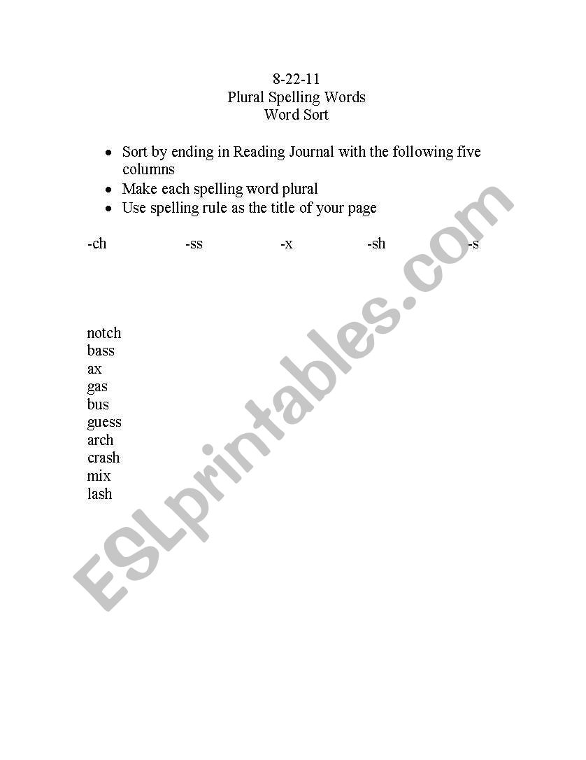 Plurals worksheet