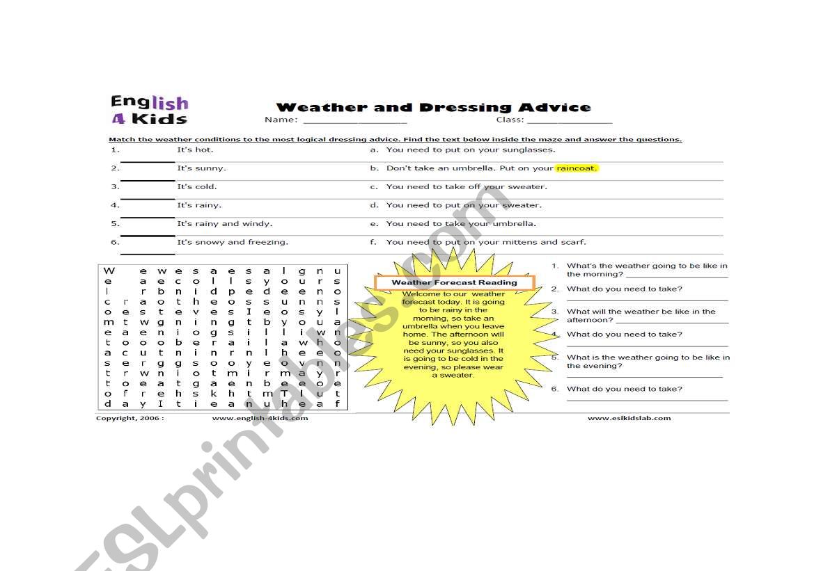 weather maze worksheet