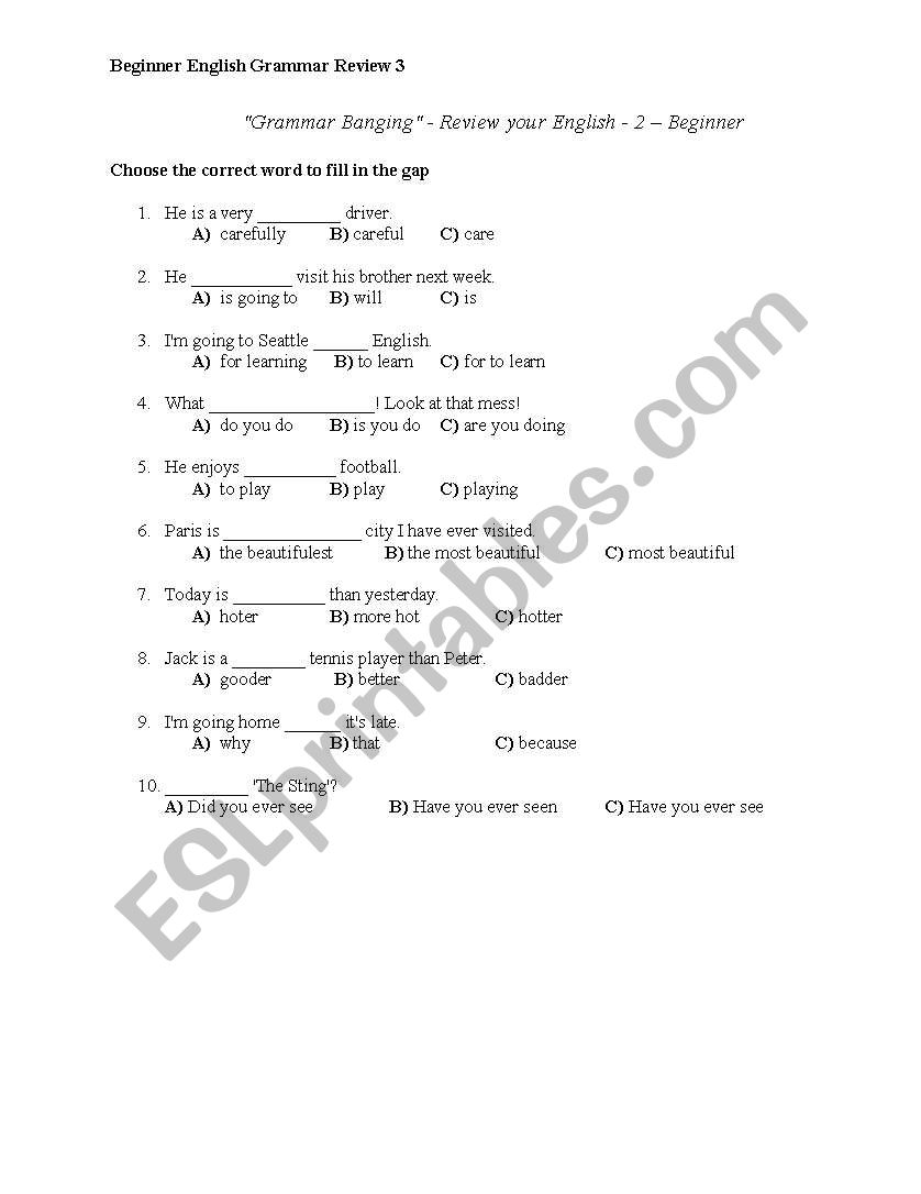 Beginner English Grammar Practice