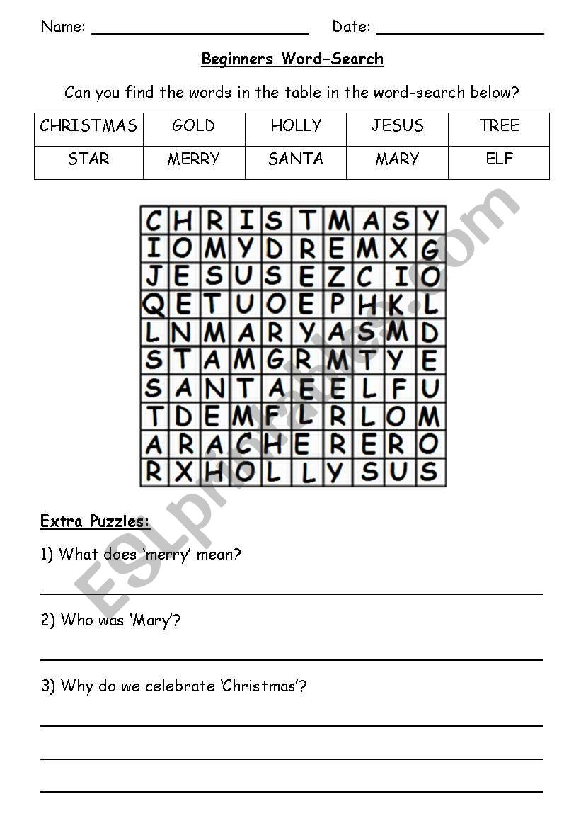 Christmas Wordsearches worksheet
