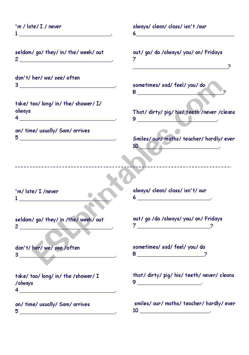 English Worksheets Word Order Practice