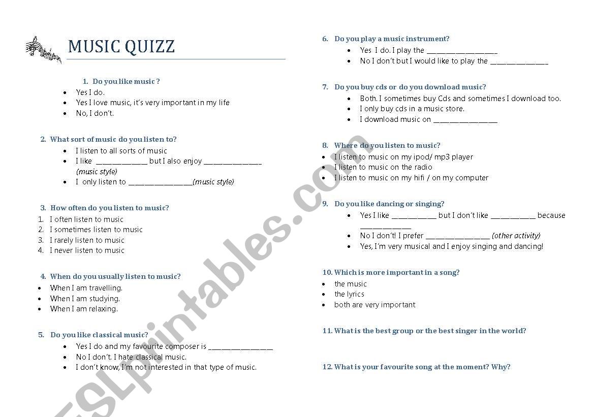Music Quizz worksheet