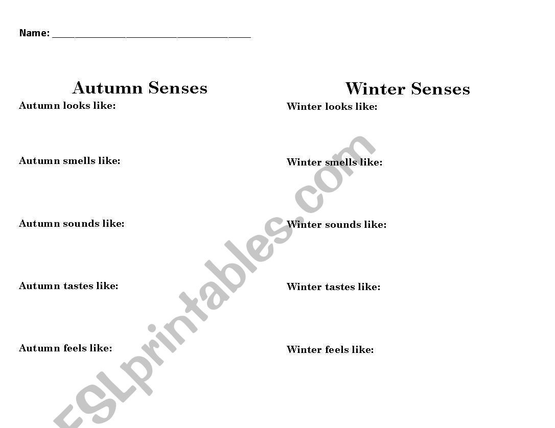 The 5 Senses - Winter/Autumn worksheet