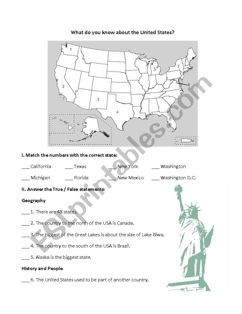 USA Introduction Worksheet worksheet