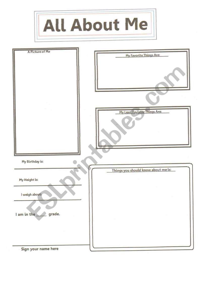All About Me Profile worksheet