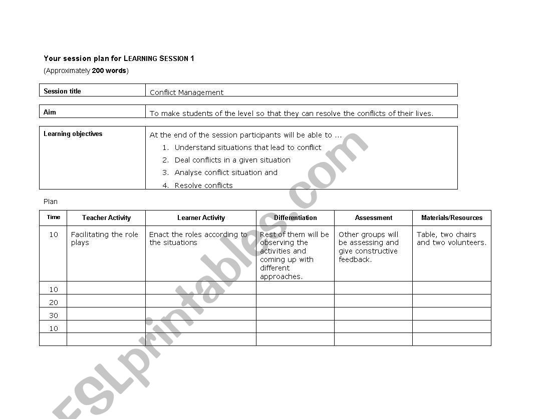 Module Plan worksheet