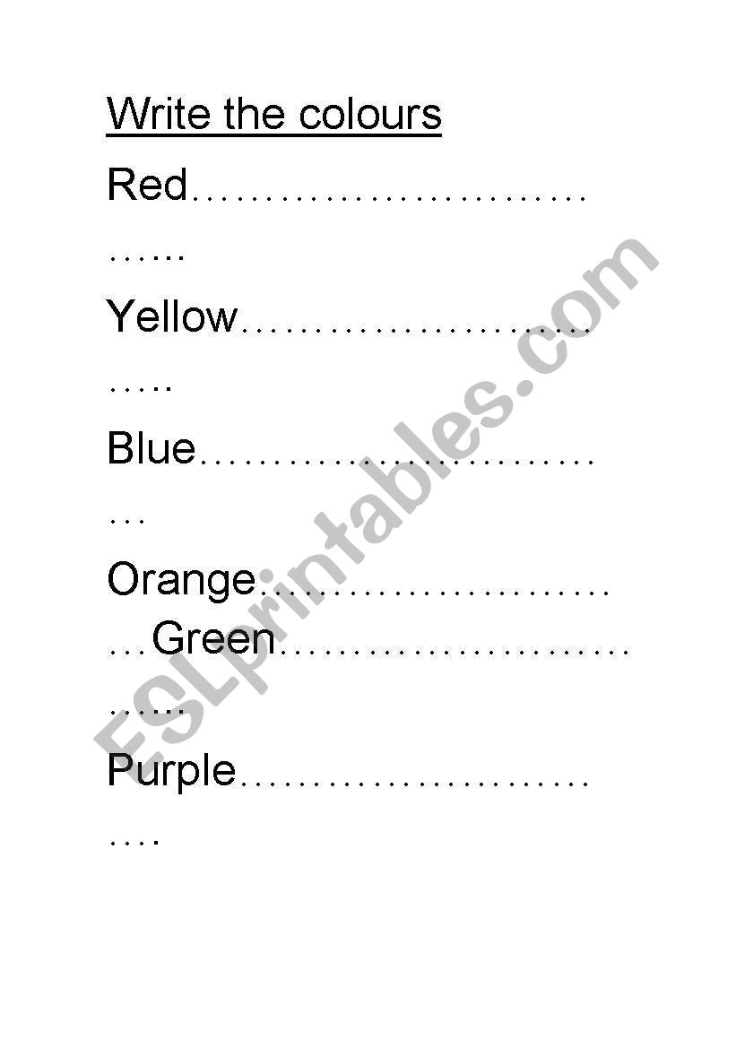 write the colours worksheet