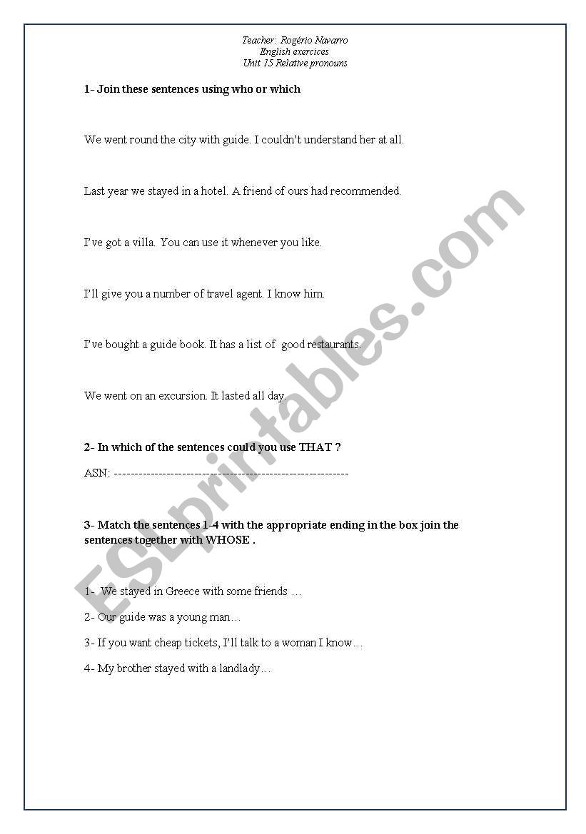 relative pronouns worksheet