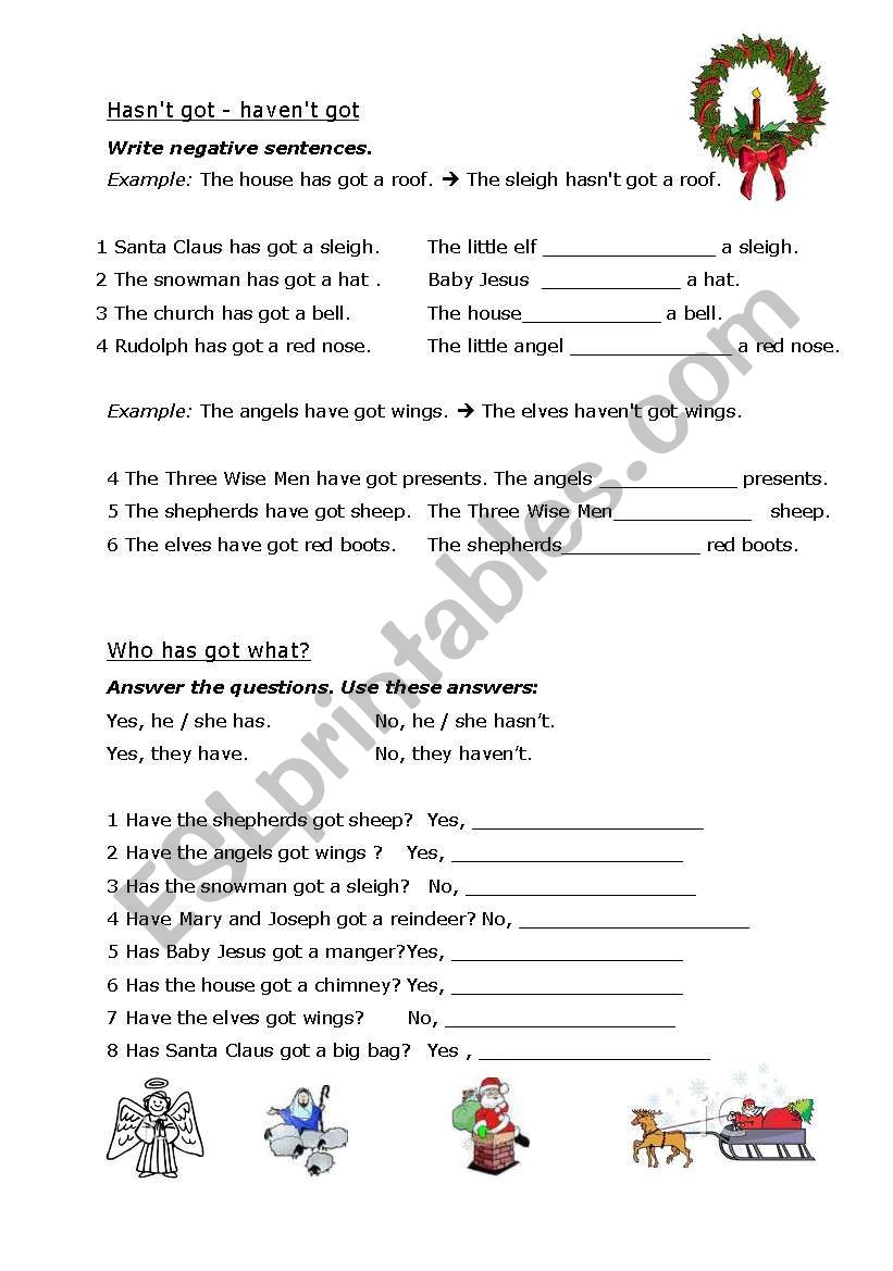 Havent or hasnt got? worksheet