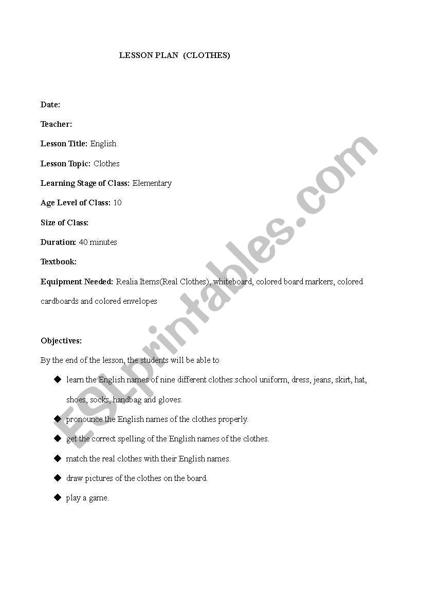 CLOTHES worksheet