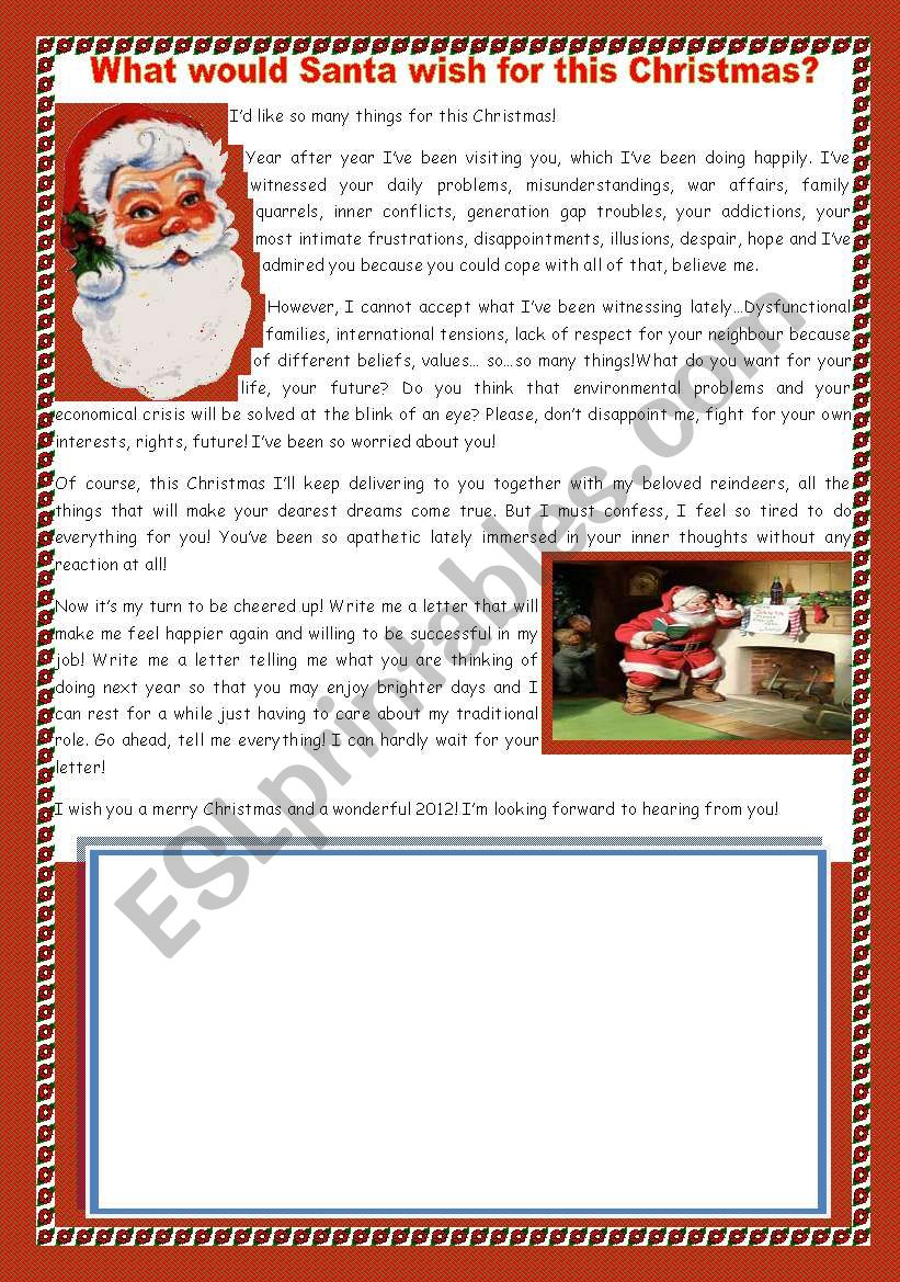WRITING A LETTER TO SANTA- WHAT WOULD SANTA WISH FOR THIS CHRISTMAS?