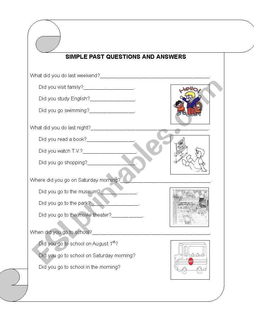 simple past questions worksheet