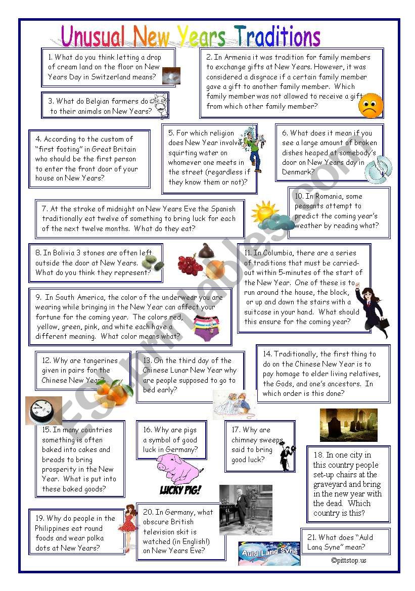 Unusual New Year Traditions worksheet