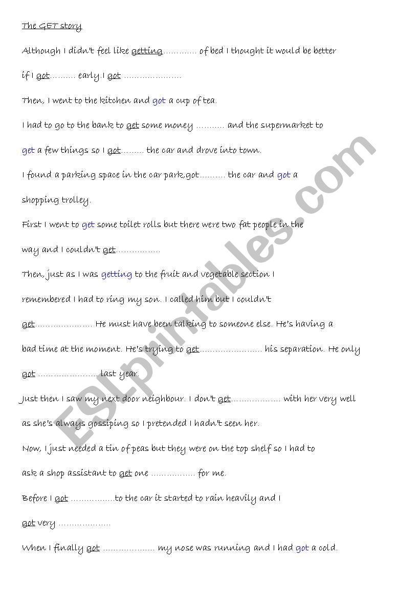 The Get Story 2 worksheet
