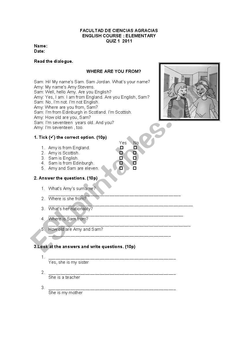 elementary exam worksheet