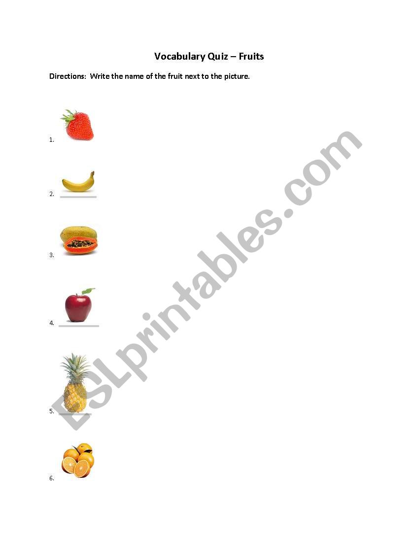 Fruits Quiz worksheet
