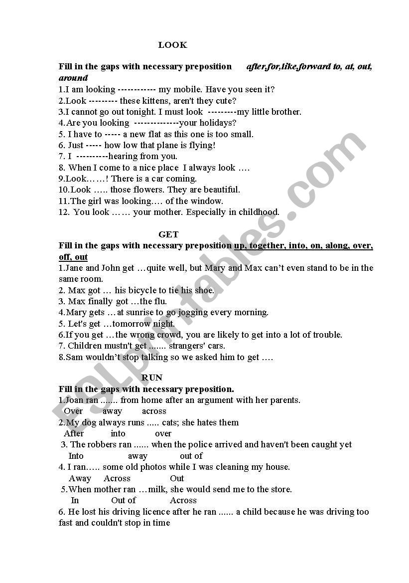 phrasal verb  worksheet